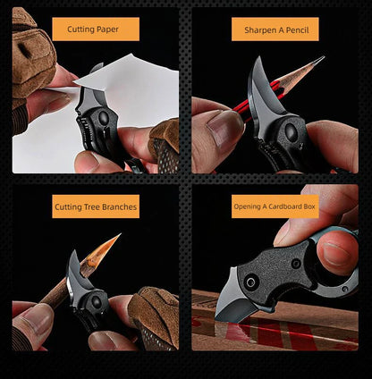 Mini Keychain Pocket Knife – Stainless Steel Camping EDC Tool with Fixed Blade, Peeler, and Portable Chain
