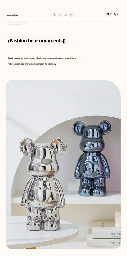 Aesthetic Ceramic Teddy Bear Statue – 17/27cm Bear Figurine Home Decor Ornament
