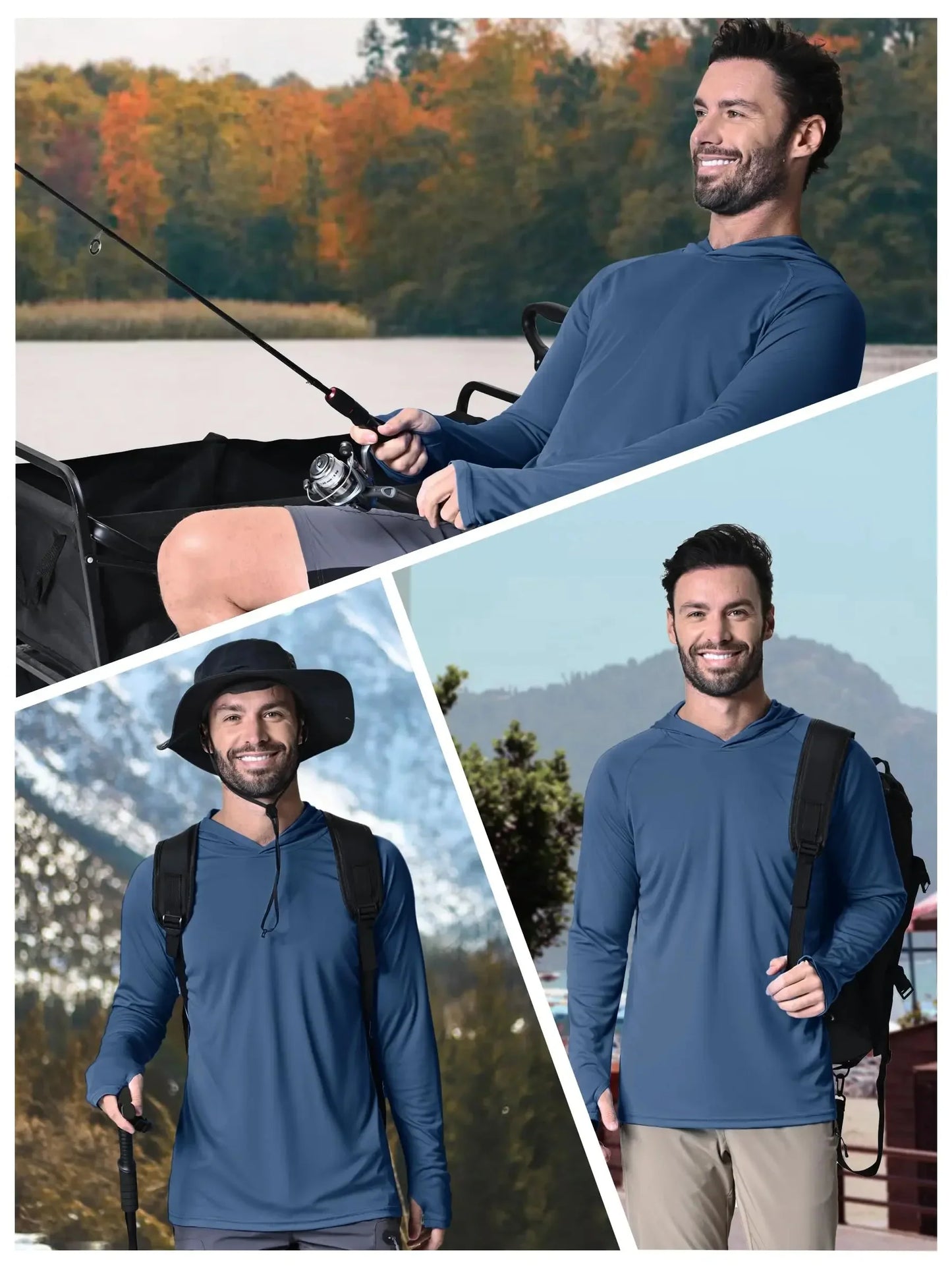 TACVASEN Men's Sun Protection Hoodie T-Shirt – UV-Proof, Lightweight, Breathable Long Sleeve Quick-Dry Top