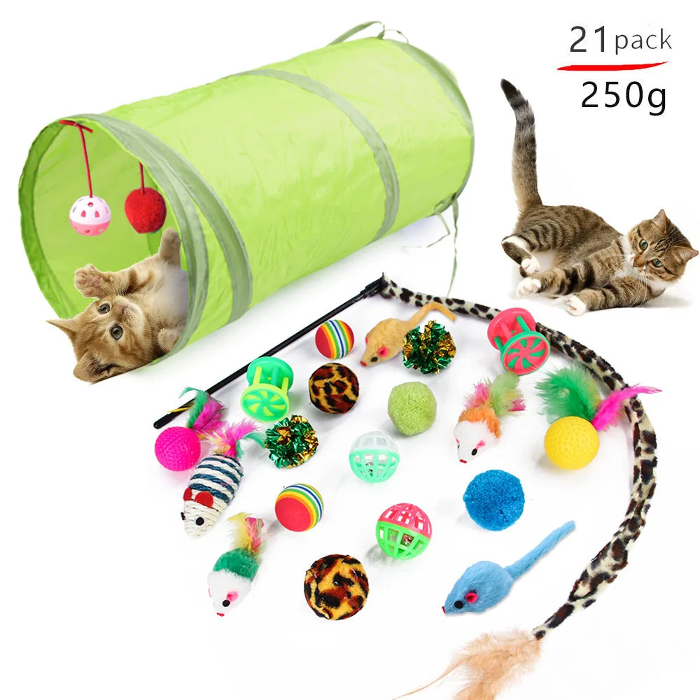 20-Piece Cat Toy Set - Interactive Kitten Toys with Feather Wand, Sisal Mouse, Bell & Balls