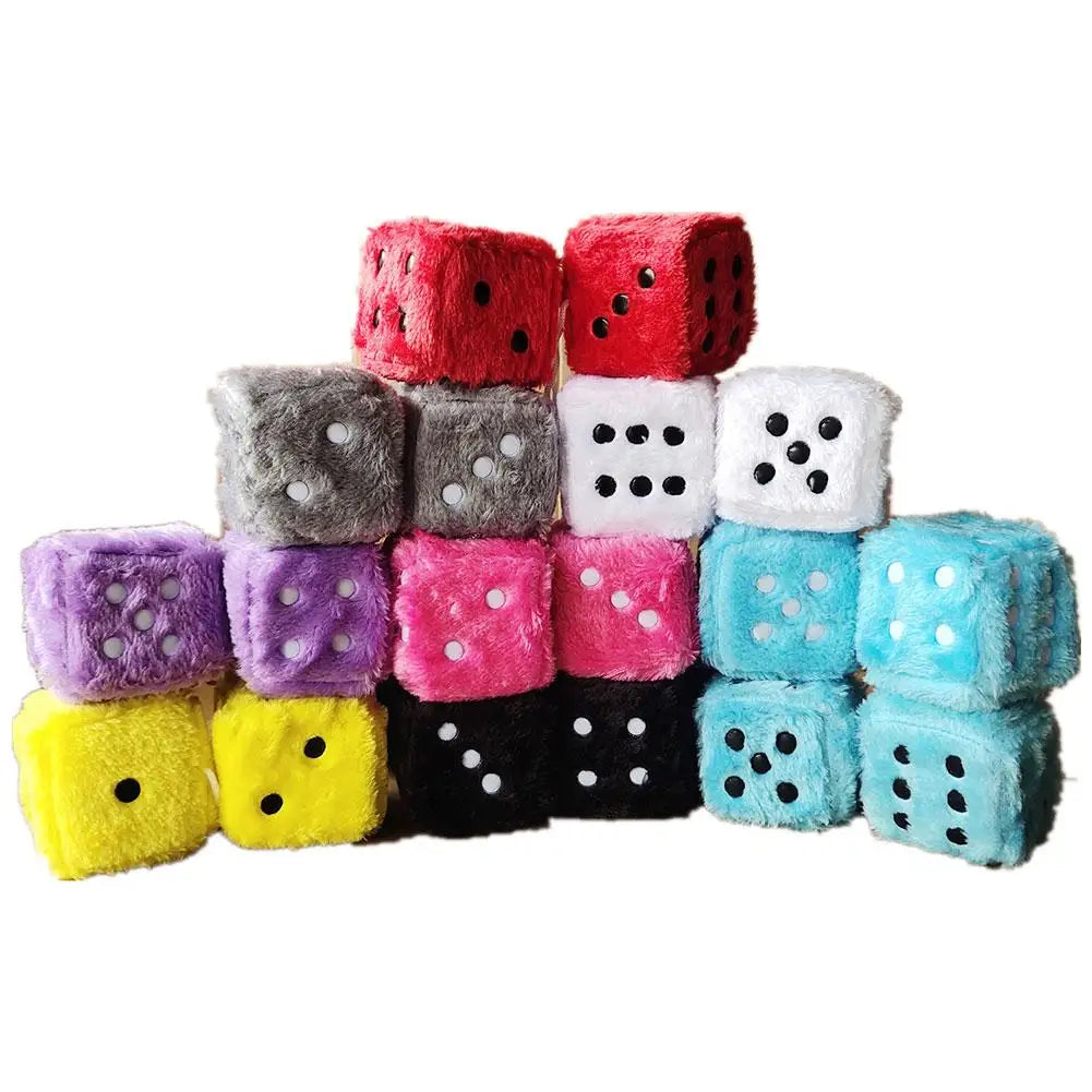 Long Hair Hot Stamping Dot Dice Plush Toy Cube – Anime Car Ornament & Decoration Pendant Accessory