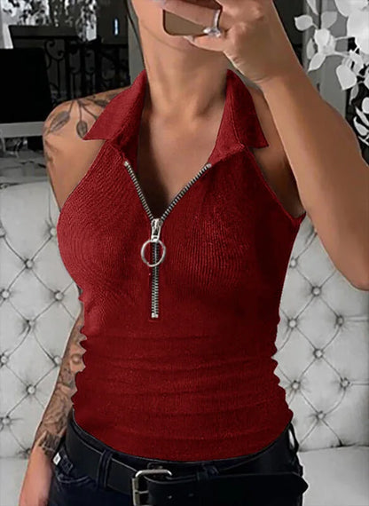 Stylish Solid Color Zipper Vest: Women's Fashion Casual T-Shirt for Spring & Summer in Europe and the United States