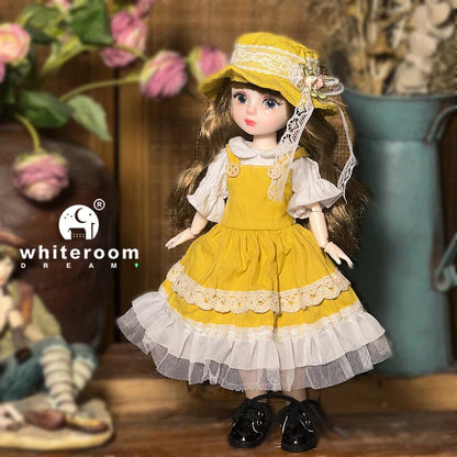 30cm 1/6 BJD Ball Jointed Doll – Starry Gray Eyes with Lolita Fashion Dress, DIY Toy Gift for Girls