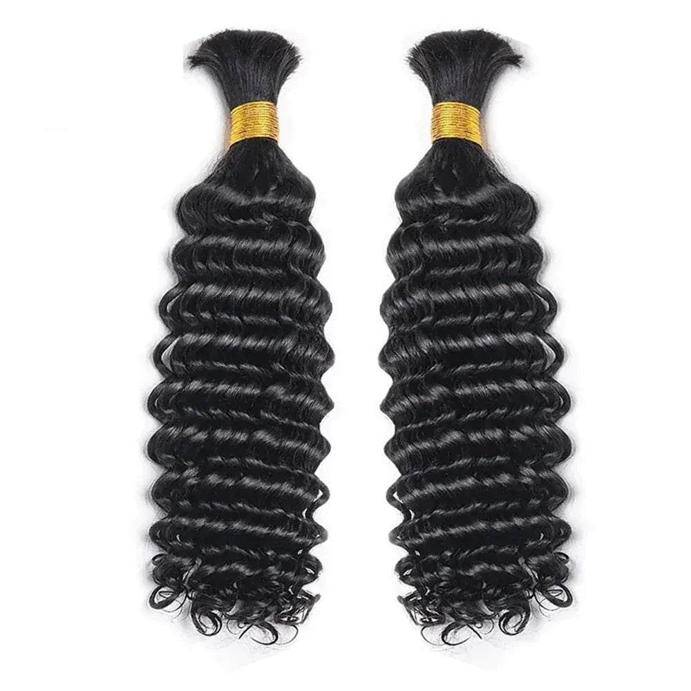 Bulk Braiding Hair - 100% Human Deep Wave Hair, Unprocessed No Weft, Boho Braids, Brazilian Remy Hair Extensions