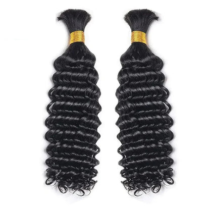 Bulk Braiding Hair - 100% Human Deep Wave Hair, Unprocessed No Weft, Boho Braids, Brazilian Remy Hair Extensions