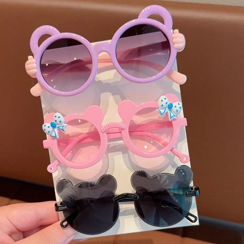 Kids' Bear Bowknot Glasses - Cute Fashion Eyewear for Boys & Girls, 2/3-Piece Set