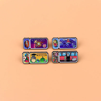 4-Piece Anime Movie Ticket Enamel Pins - Cute Cat Lapel Badges for Backpacks & Fans