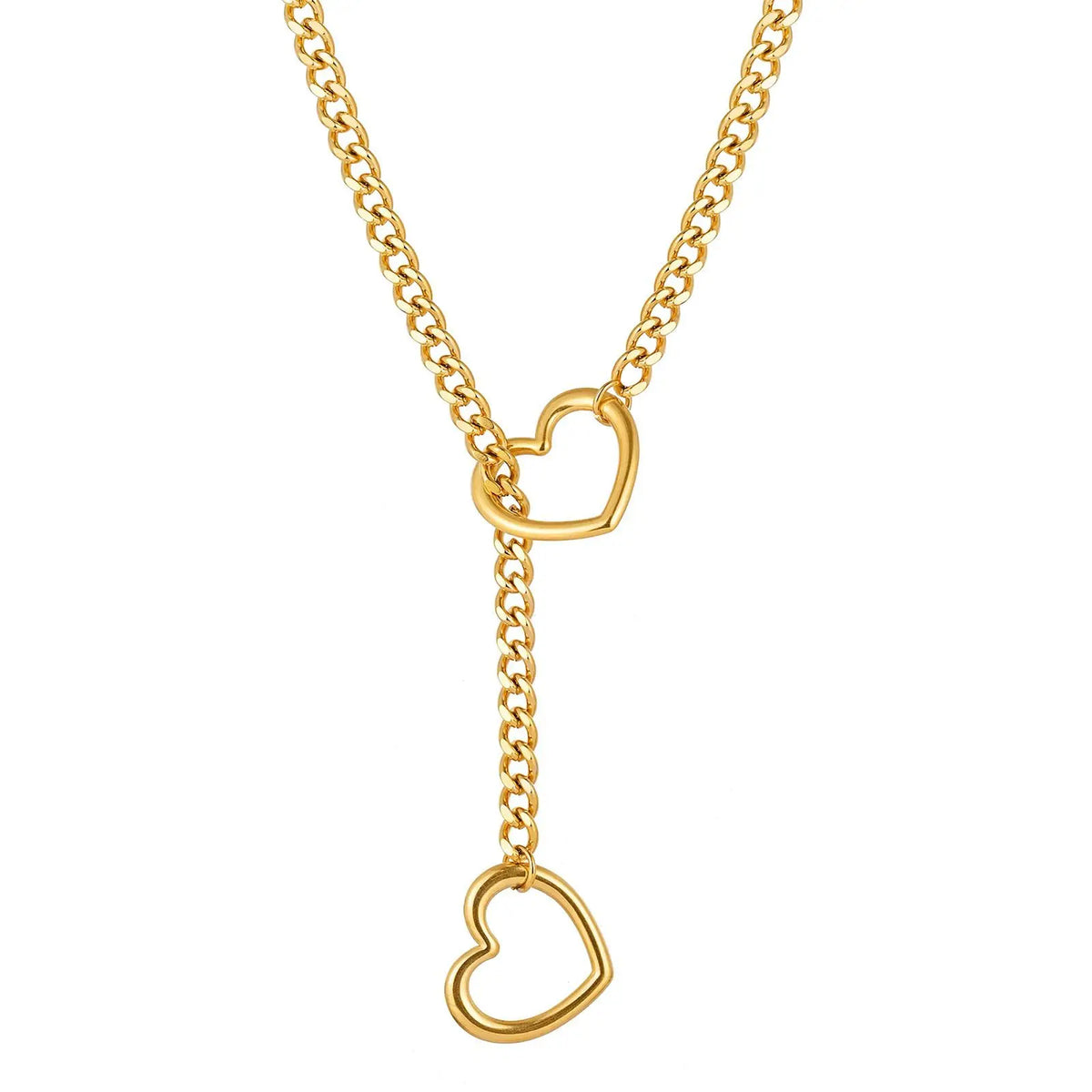 Adjustable Stainless Steel Cuban Link Necklace - Heart O Ring Punk Rock Chain Jewelry for Daily Party Wear