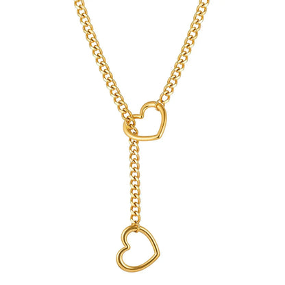 Adjustable Stainless Steel Cuban Link Necklace - Heart O Ring Punk Rock Chain Jewelry for Daily Party Wear
