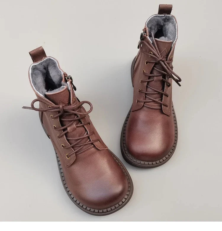 Careaymade 100% Genuine Leather Wide Casual Women’s Short Boots – Big Size, Handmade Men’s Wool Boots
