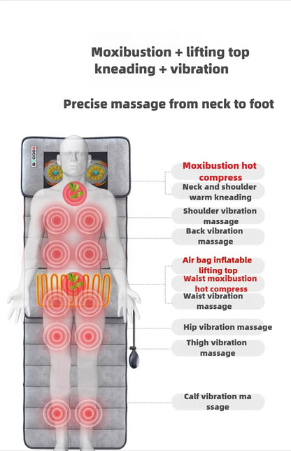 Electric Full Body Massage Mattress with Heating, Kneading & Vibration – Neck and Back Relaxation Pillow with Hand Control and Lumbar Airbag