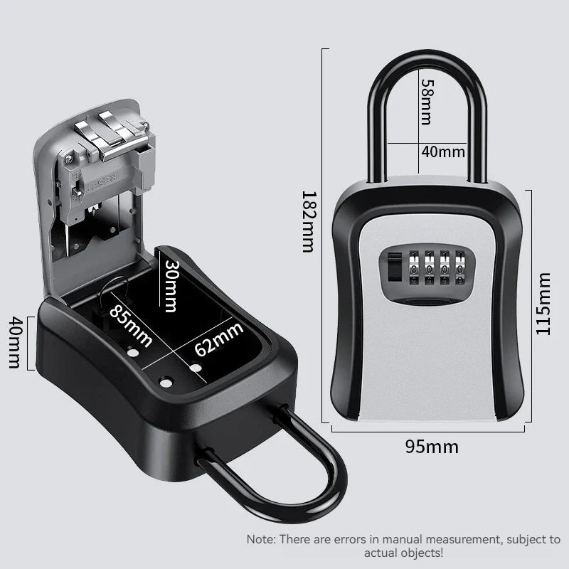 4 Digit Outdoor Password Key Box with Waterproof Steel Wire Hanging Hook - Free Installation & Extended Locking Storage
