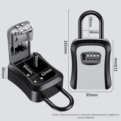 4 Digit Outdoor Password Key Box with Waterproof Steel Wire Hanging Hook - Free Installation & Extended Locking Storage