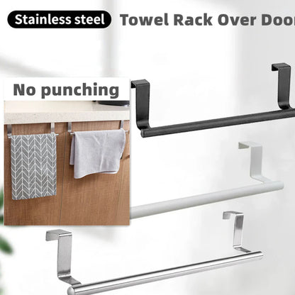 1/2pcs Over-Door Towel Rack – Stainless Steel Hanging Bar for Bathroom & Kitchen Cabinets, White & Black Shelf Hanger