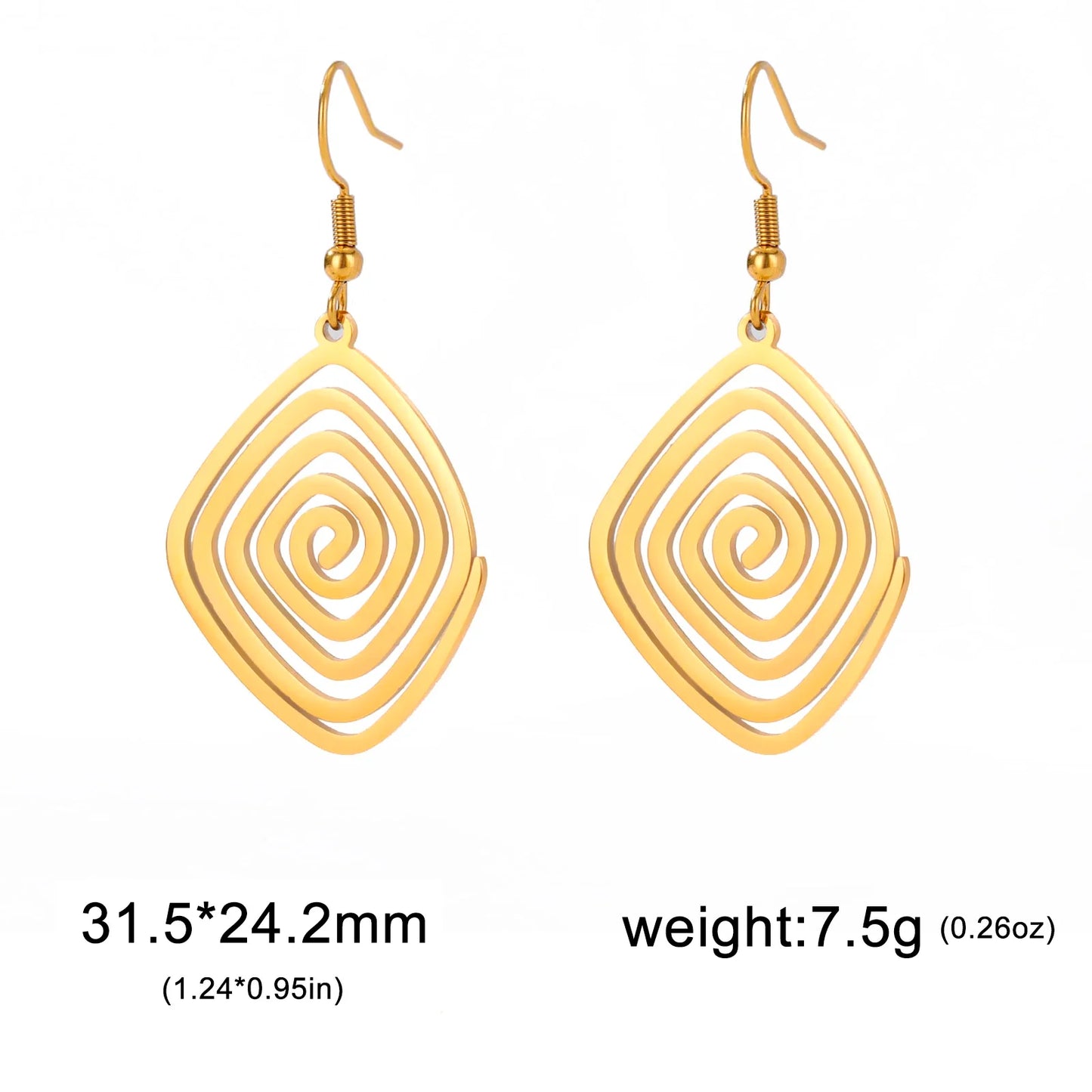 Skyrim Irregular Spiral Swirl Drop Earrings – Gold Stainless Steel Geometric Earrings for Women Trend Jewelry Gift