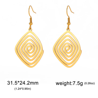 Skyrim Irregular Spiral Swirl Drop Earrings – Gold Stainless Steel Geometric Earrings for Women Trend Jewelry Gift