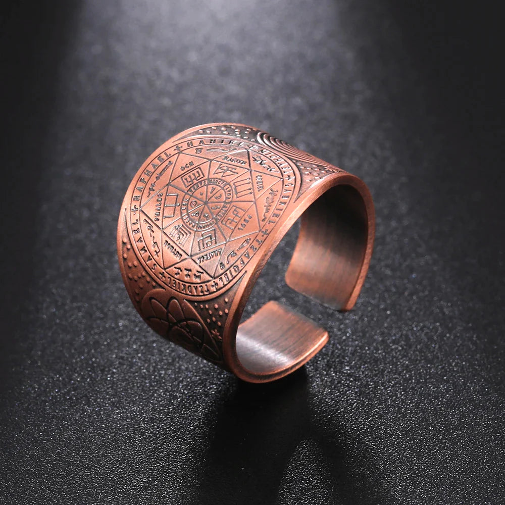 Dawapara 7 Archangels Protection Ring – Metatron Cube, Lilith Symbol, King Solomon Secrets Vintage Amulet Jewelry