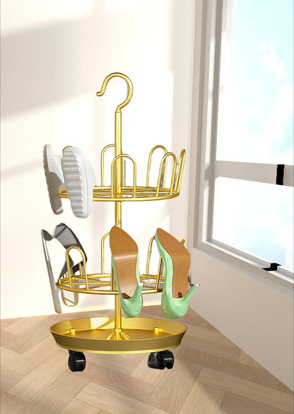 Drying Shoe Rack with Drain Plate – Floor-to-Ceiling Rotating Shoe & Slipper Hanger, Balcony Storage Shelf Organizer