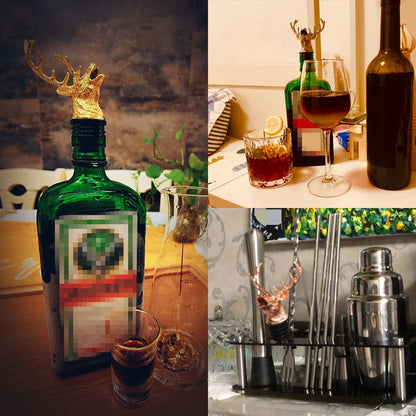 Zinc Alloy Wine Dispenser with Deer/Elk/Lion Head - Silver Wine Pourer and Extractor for Jagermeister, Bar Accessories