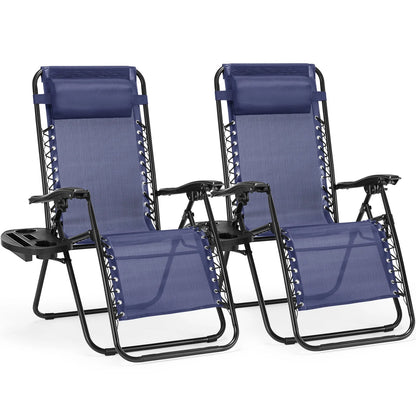 Zero Gravity Recliner Chairs Set of 2 — Portable Adjustable Outdoor Camping Patio Lounge with Cup Holders & Pillows