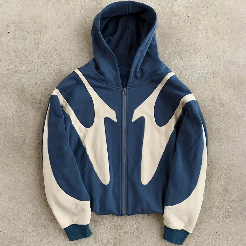 American Retro Devil Print Hoodie - Y2K Harajuku Zip-Up Streetwear Sweatshirt
