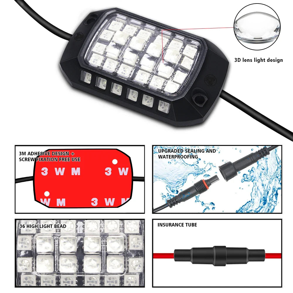 RGB 3D Lens Rock Lights – APP Remote Control LED Underglow for Offroad RZR, SUV, ATV, UTV, Jeep