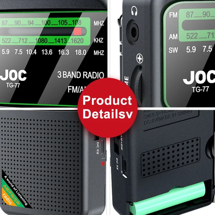 Portable AM/FM/SW Pocket Radio — Mini Receiver with Rechargeable Battery, Good Reception & Wired Earphone Support