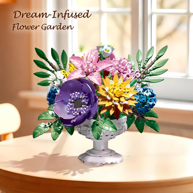 1081PCS Dream Flower Bouquet Building Blocks – Model Room & Garden Ornaments Toy for Kids, Girls, Adults, Christmas Gifts