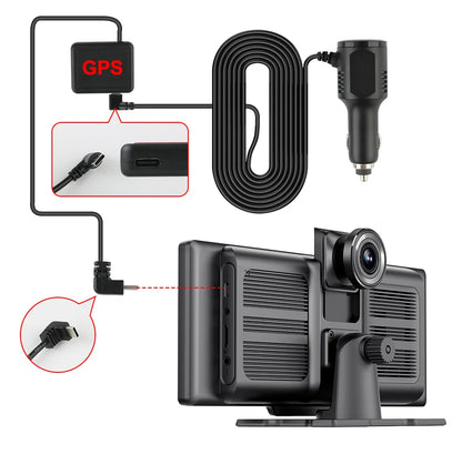 7"/10.26" 4K Dash Cam — Car DVR with Wireless CarPlay, Android Auto, 350° Rotating Lens, GPS & Bluetooth