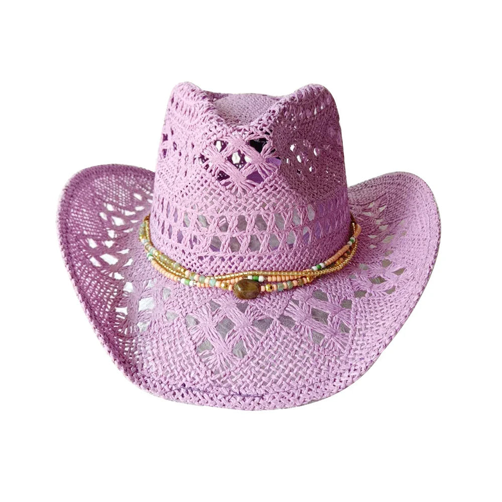 Melesh Western Women's Mint Green Cowboy Hat – Straw, Wide Brim, Plasticity Strong for Sunshine & Beach Wear
