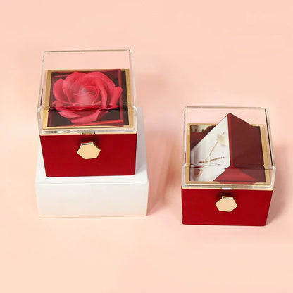 Rotating Eternal Rose Jewelry Box – Ring, Earrings, Necklace Storage, Perfect Wedding or Valentine’s Day Gift for Lovers