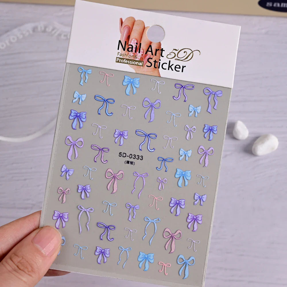 5D White Lace Bowknot Nail Art Stickers – Self-Adhesive Pearl Ribbon Luxury Nail Decals for DIY Manicure Decoration