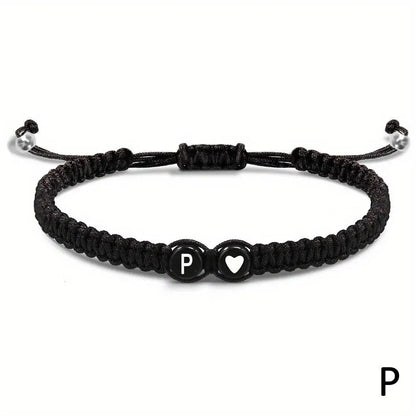 A-Z Initial Heart Bracelet - Handmade Adjustable Braided Name Jewelry Gift for Women & Men