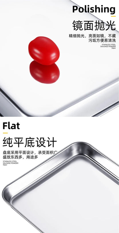 Rectangle Stainless Steel Buffet Tray – Metal Food Serving Plate for Rice, Noodles, & Home Dishes Storage Organizer