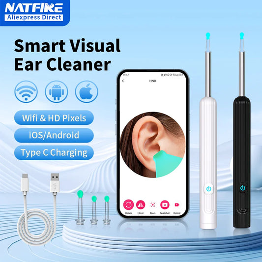Smart Visual Ear Cleaner 1296P with Camera – USB-C Rechargeable Ear Wax Removal Tool, WiFi, 6 LED Lights