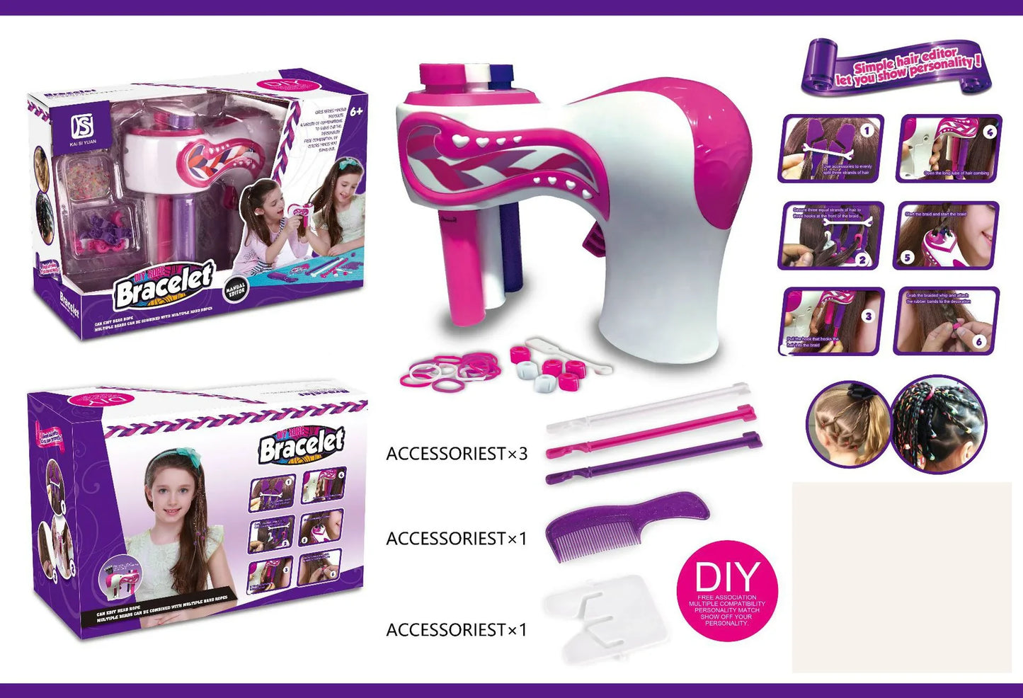 Automatic Hair Braiding Machine for Kids - Mini Electric Three-Strand Braided Hair Styling Tool