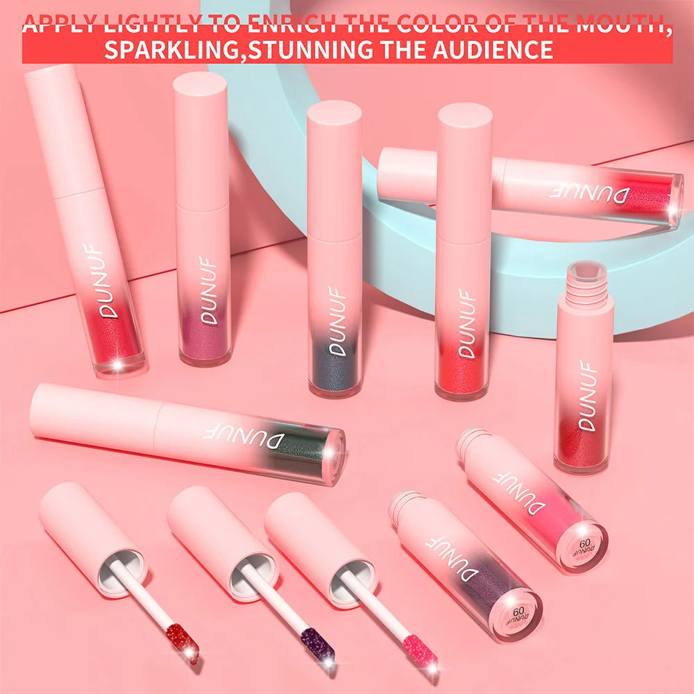 18-Color Sexy Red Diamond Glitter Lip Gloss – Metallic, Waterproof, Long-Lasting Matte Shimmer Liquid Lipstick for Women