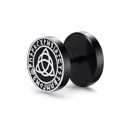 Vnox Men's Viking Black Stud Earrings - Vegvisir & Norse Valknut, Cool Punk Stainless Steel Set