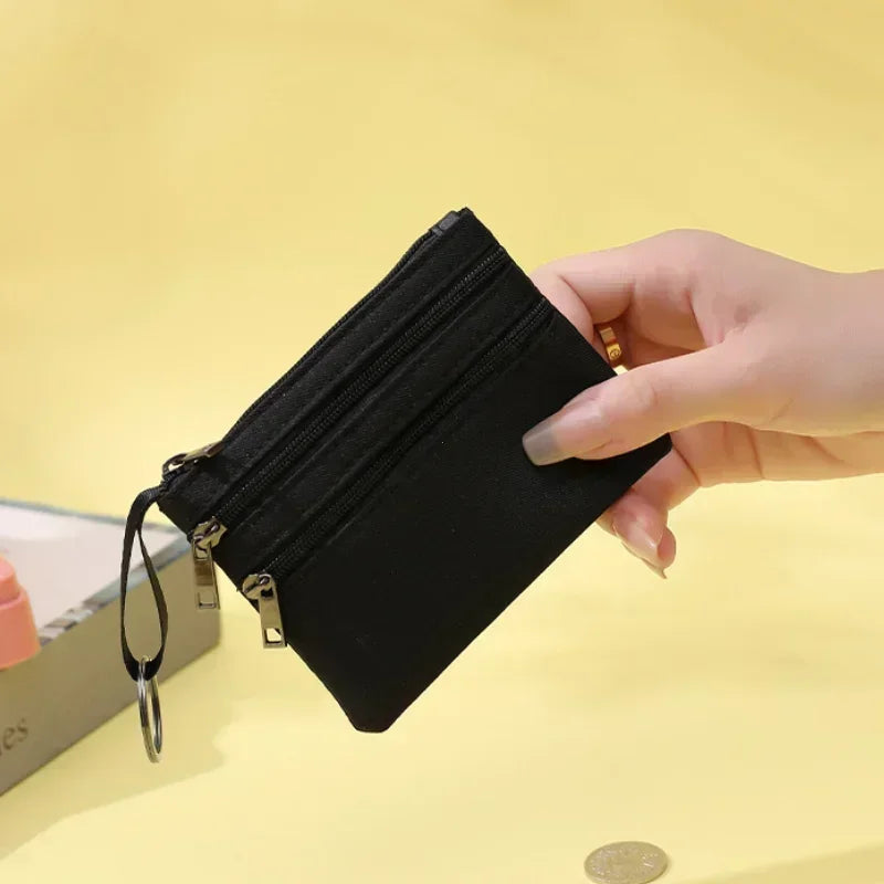 Canvas Mini Coin Purse with Zipper – Cute Solid Color Key & Money Pouch for Kids, Women & Men