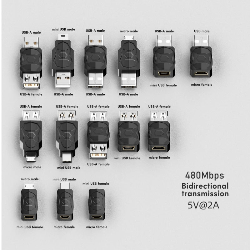 DXAB USB 2.0 Adapter – Micro & Mini Male to Female Converter Connector Changer