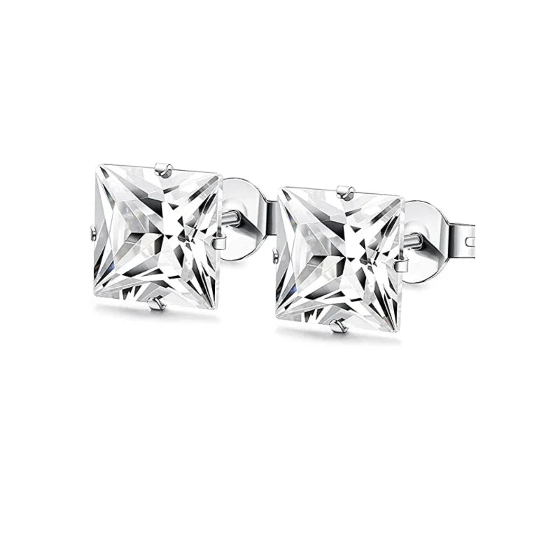 1–8 Pairs Stainless Steel Cubic Zirconia Stud Earrings Set – 6MM Unisex Minimalist Ear Piercing Jewelry for Men & Women