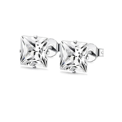 1–8 Pairs Stainless Steel Cubic Zirconia Stud Earrings Set – 6MM Unisex Minimalist Ear Piercing Jewelry for Men & Women
