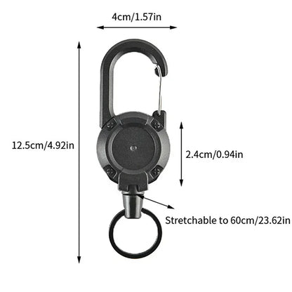 Retractable Heavy-Duty Carabiner Keychain – Steel Wire Rope Pull Reel for Outdoor & Sport Use