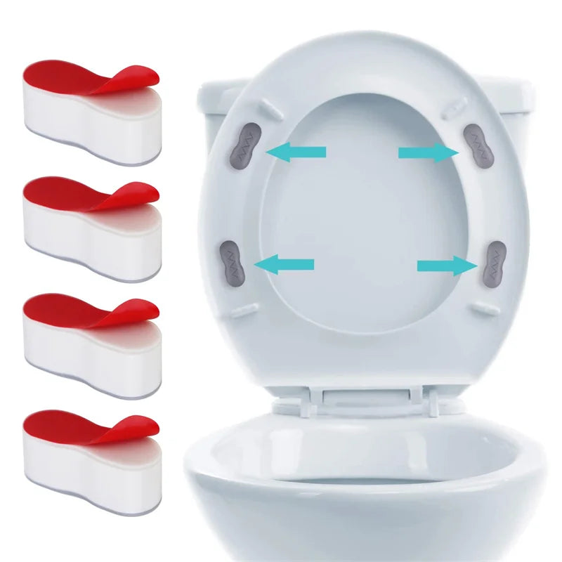 Set of 4 Anti-Slip Toilet Cover Gasket Bumpers - Self-Adhesive Arc-Shaped Cushioning Pads for Toilet Seat Protection