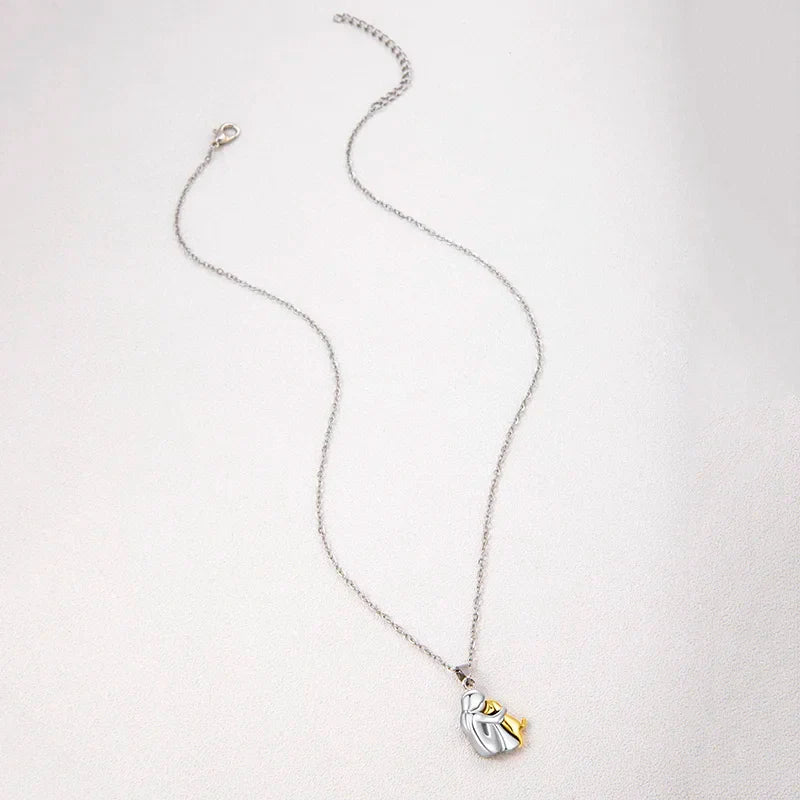 Two-Tone Girl Hugging Dog Necklace - Cute Fashion Pendant for Women and Pet Lovers - Jewelry Accessories