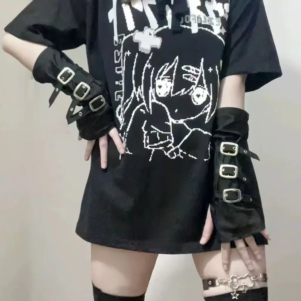 Punk Style Rivet Gloves – Cool Metal Buckle Fingerless Sleeves for Women, Sun Protection Gothic Fashion Arm Gloves & Streetwear Accessories