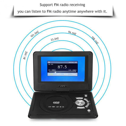 9" Portable HD TV DVD Player – 16:9 LCD Screen, 234x480 Resolution, CD/Game/TV/USB/Radio Compatible