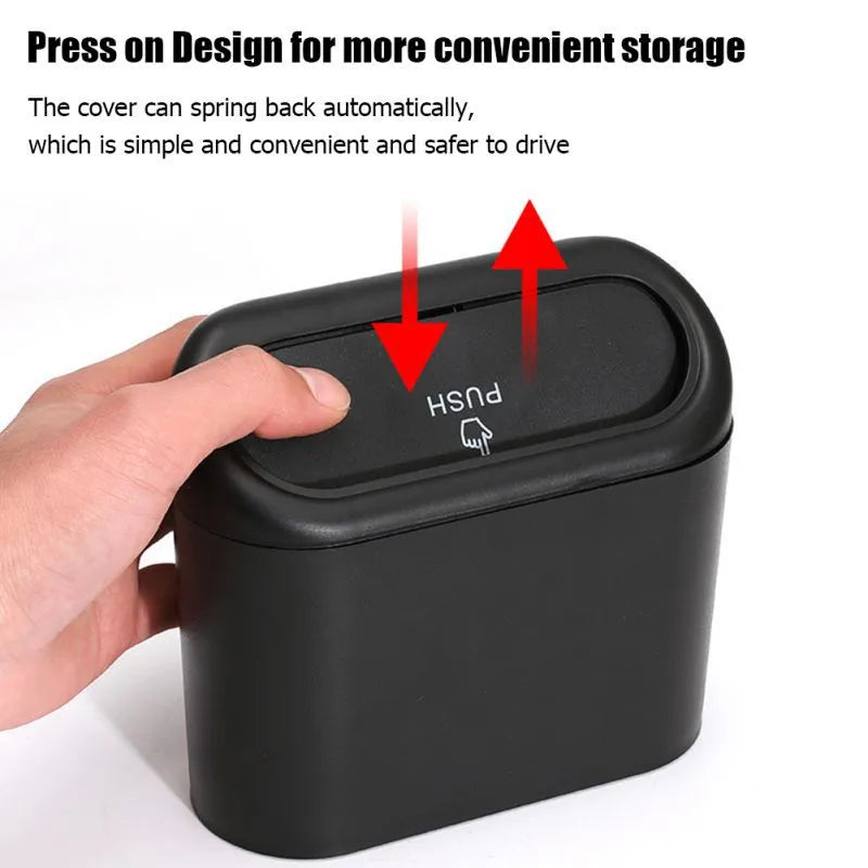Universal Car Clamshell Trash Bin Organizer - Hanging Vehicle Garbage Dust Case Storage Box in Black ABS - Square Pressing Trash Can