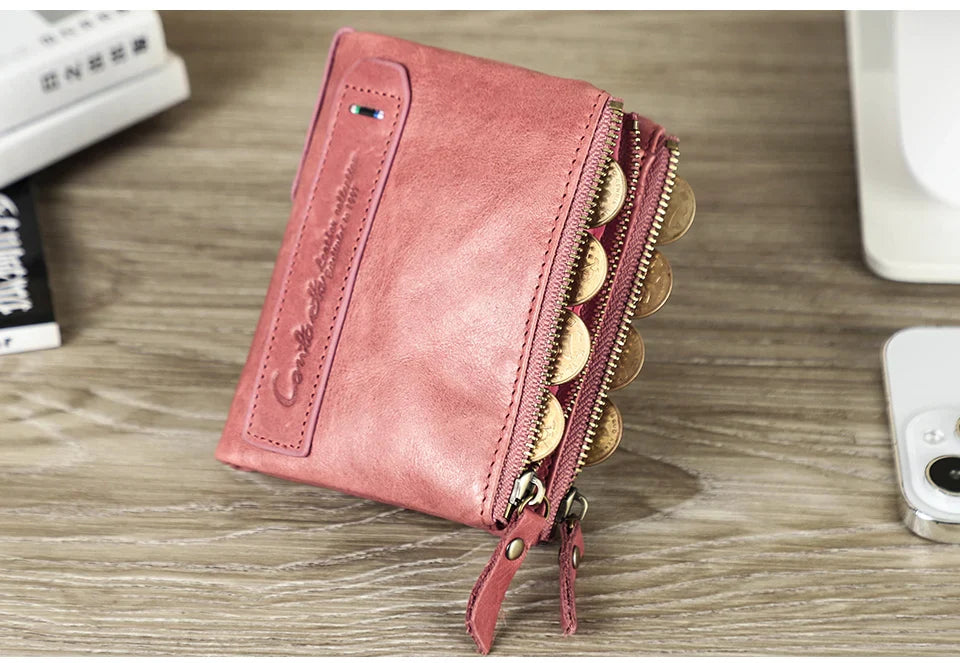 CONTACT'S Genuine Leather Short Wallet for Women — Luxury Designer Card & Coin Holder, Mini Money Clip Wallet with Free Shipping