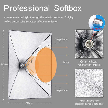 Professional Photography Softbox Lighting Kit – Soft Box with Tripod & E27 Continuous Bulb for Photo Studio
